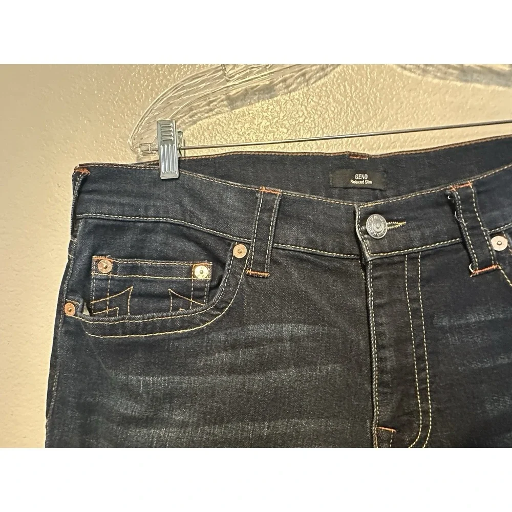 TRUE RELIGION GENO Relaxed Slim Jeans Men's 36Wx34L Dark Wash Hyper Stretch